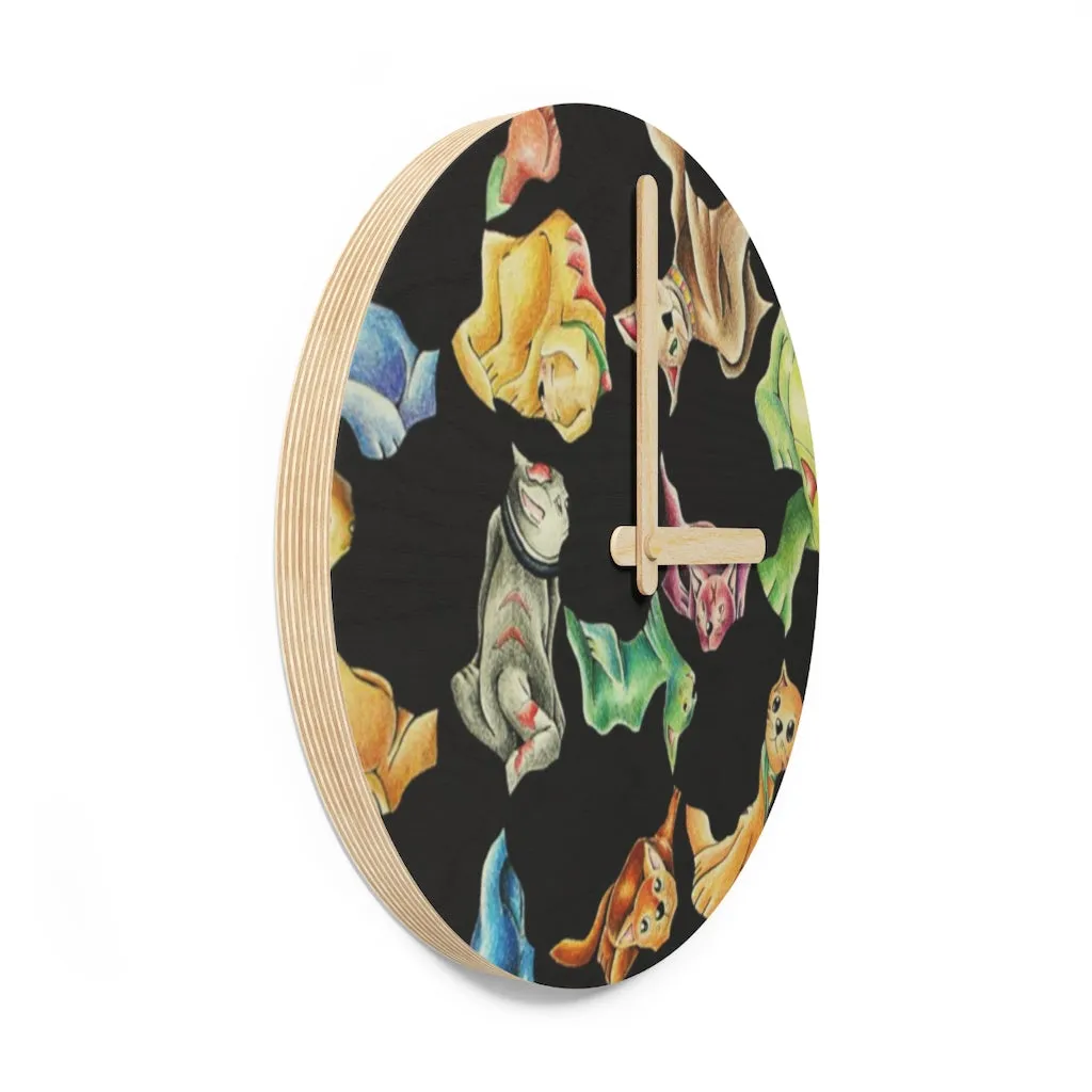 Cat Pattern Wooden Wall Clock