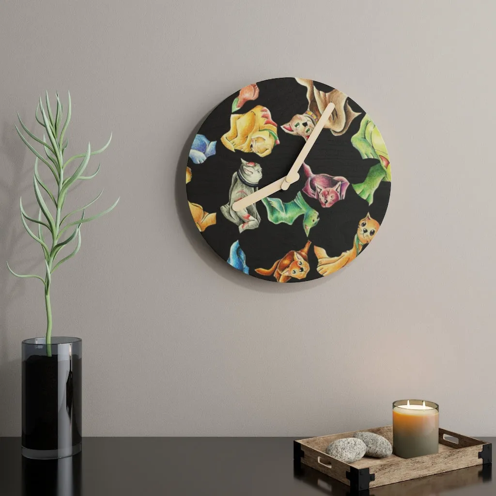 Cat Pattern Wooden Wall Clock