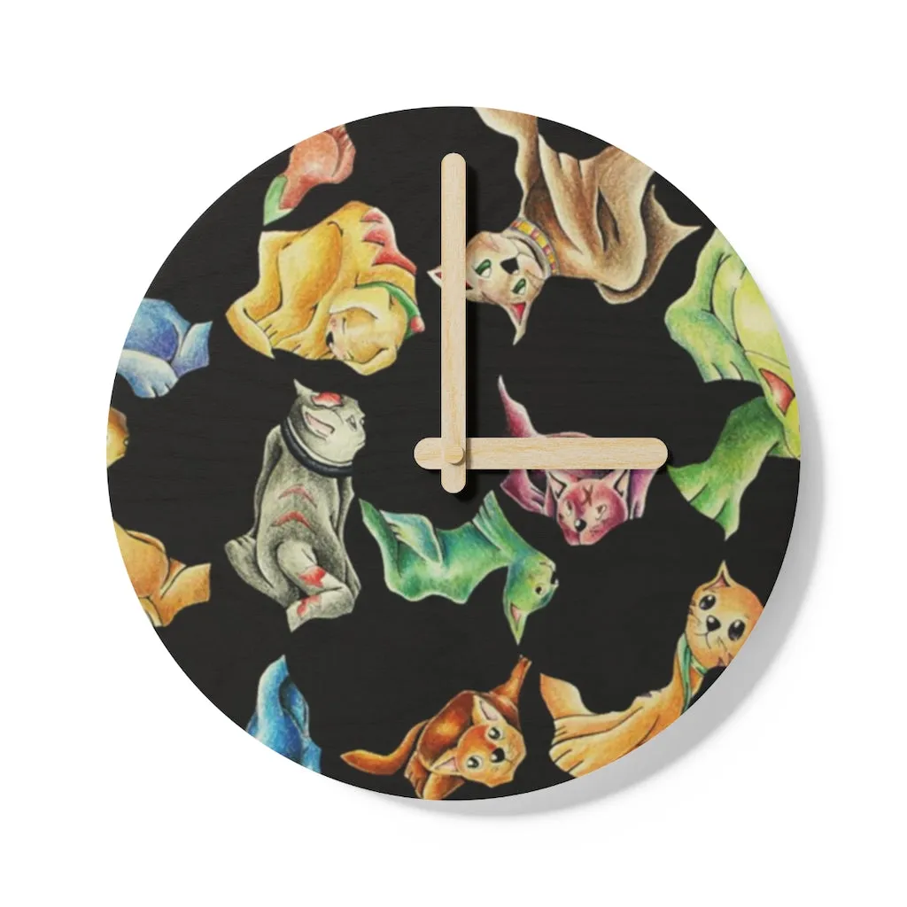 Cat Pattern Wooden Wall Clock