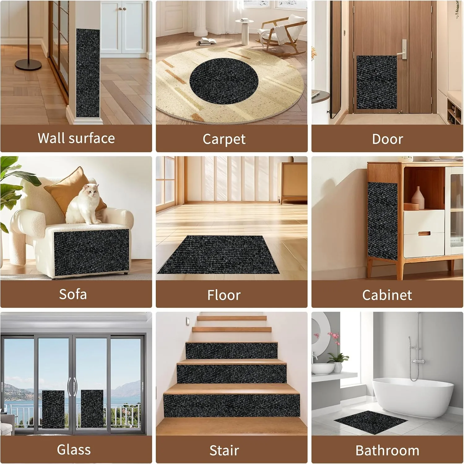 Cat Scratch Furniture Protector, Couch Protector from Cat Claws, Trimmable DIY Cat Scratch Pad Mat for Leather, Sofa, Wall, Couch Corner and Cat Tower, 78.7"x15.8"Self-Adhesive(Black)