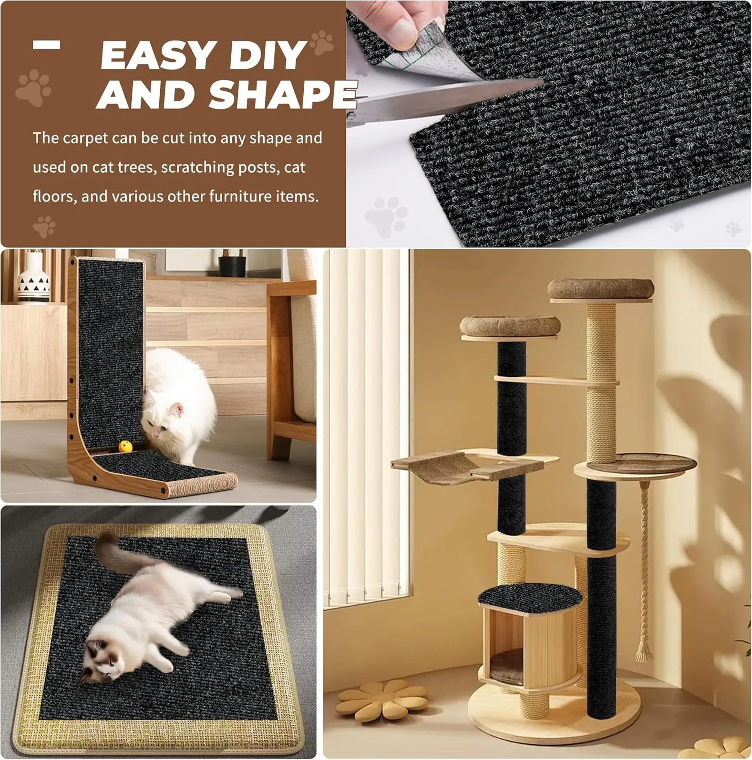 Cat Scratch Furniture Protector, Couch Protector from Cat Claws, Trimmable DIY Cat Scratch Pad Mat for Leather, Sofa, Wall, Couch Corner and Cat Tower, 78.7"x15.8"Self-Adhesive(Black)