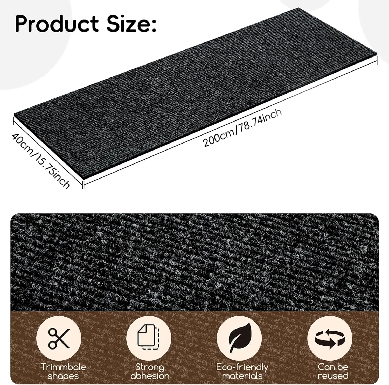 Cat Scratch Furniture Protector, Couch Protector from Cat Claws, Trimmable DIY Cat Scratch Pad Mat for Leather, Sofa, Wall, Couch Corner and Cat Tower, 78.7"x15.8"Self-Adhesive(Black)