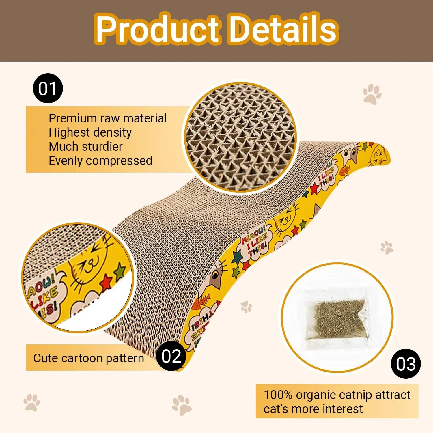 Cat Scratching Board Cat Scratching Pad with Catnip, Double-Sided Pad with Premium Scratch Textures Design, Curved Cat Scratchers for Indoor Cats to Rest, Grind, Claws and Play