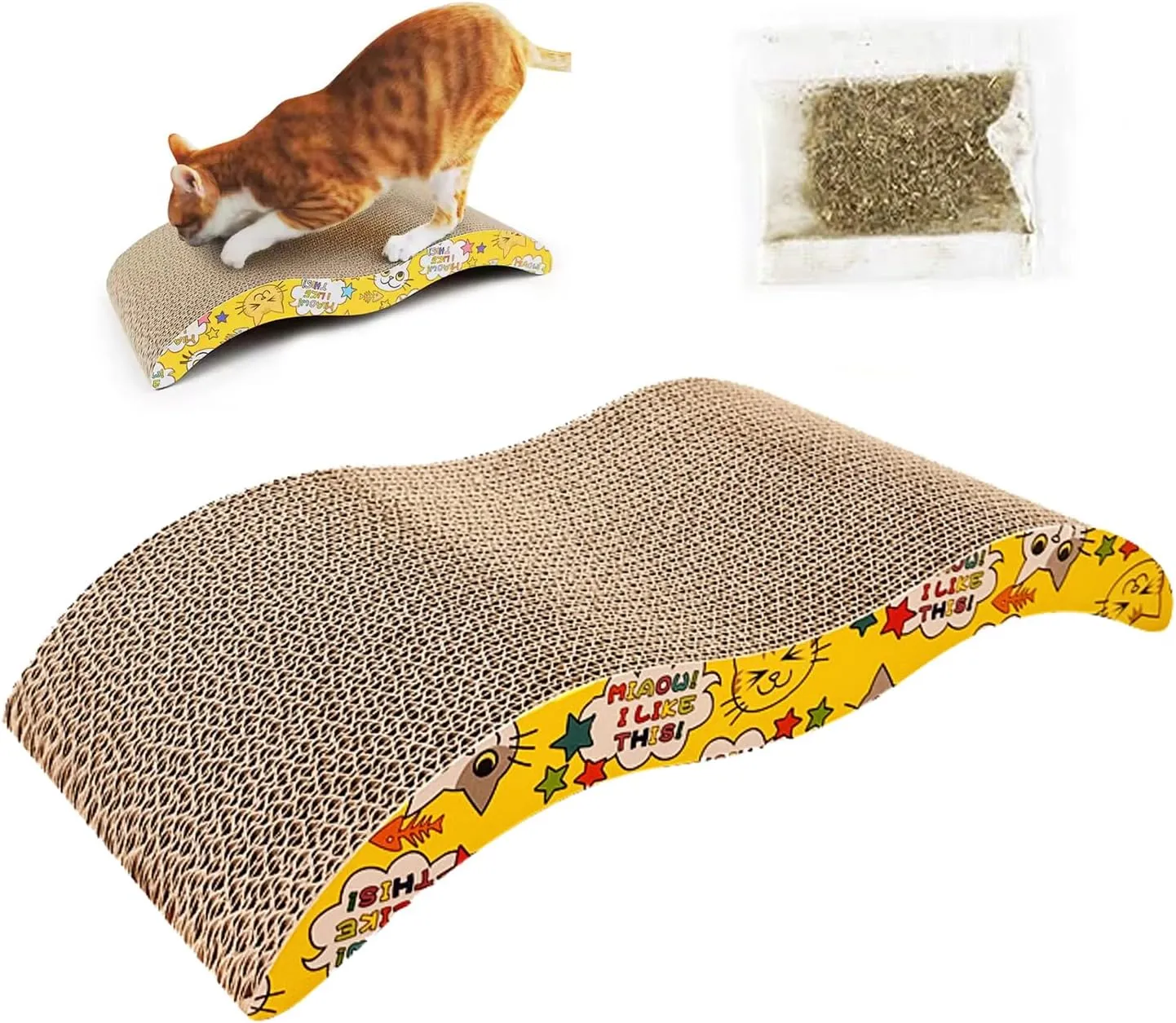 Cat Scratching Board Cat Scratching Pad with Catnip, Double-Sided Pad with Premium Scratch Textures Design, Curved Cat Scratchers for Indoor Cats to Rest, Grind, Claws and Play