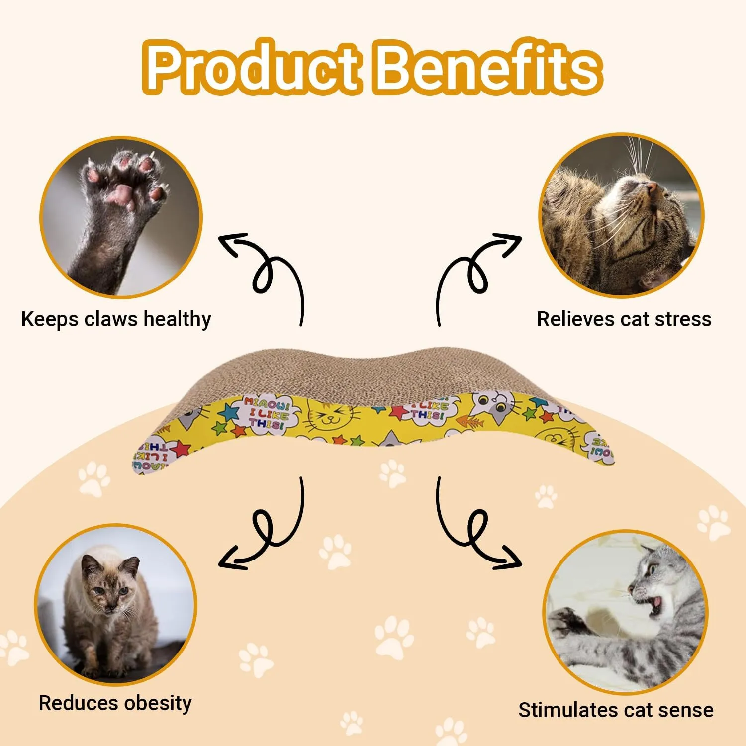 Cat Scratching Board Cat Scratching Pad with Catnip, Double-Sided Pad with Premium Scratch Textures Design, Curved Cat Scratchers for Indoor Cats to Rest, Grind, Claws and Play