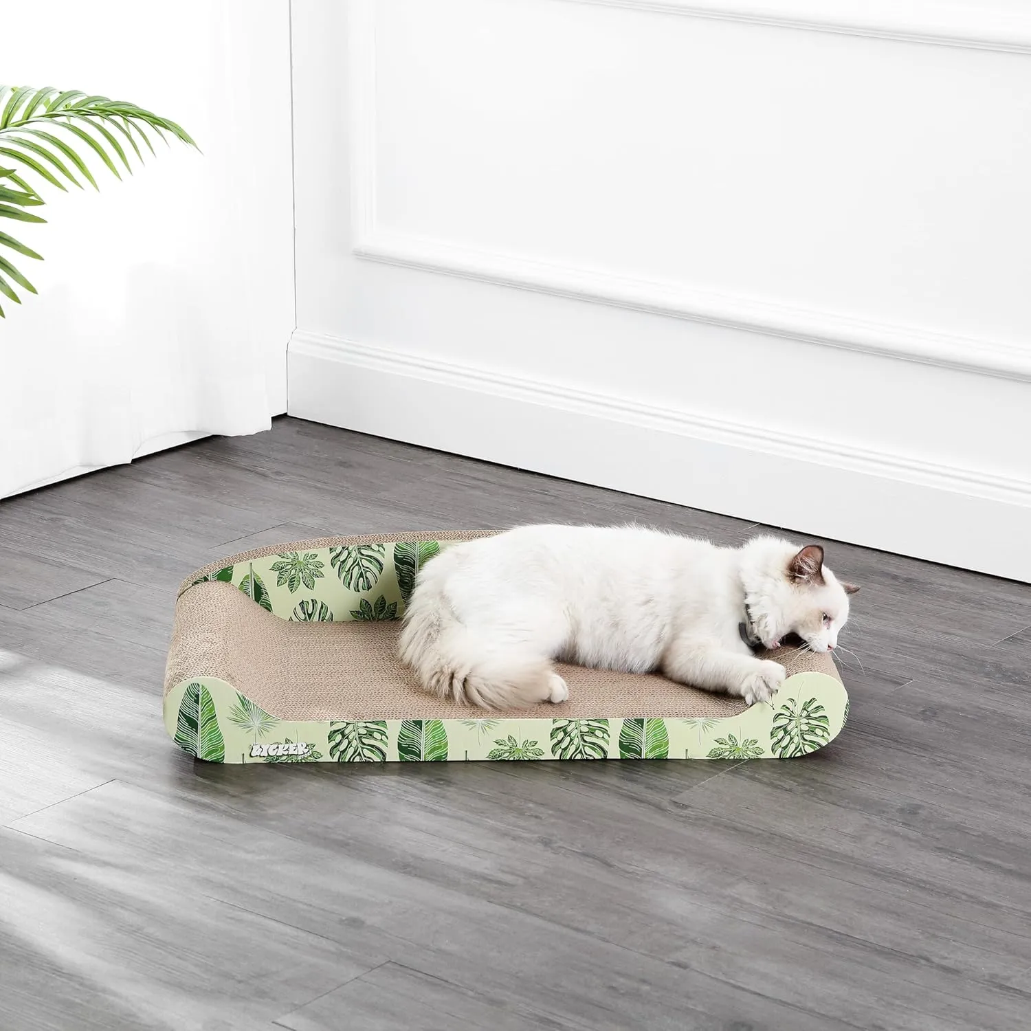 CSR1004B Montego 27.5" Coastal Patterned Cardboard Lounge Bed Cat Scratcher with Catnip, Mint/Green