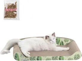 CSR1004B Montego 27.5" Coastal Patterned Cardboard Lounge Bed Cat Scratcher with Catnip, Mint/Green