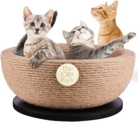 Da Bowl  2-in-1 Sisal Cat Scratcher Bed with Catnip & Solid Wood Base for Indoor Cats, Round Scratching Nest, Jute Scratching Lounge Couch, Durable Pre-Assembled Cat Furniture, 13.8x5.9