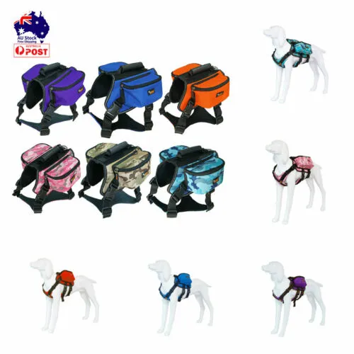 Dog Backpack Harness Pet Carrier Saddle Bag Reflective Adjustable Outdoor Hiking