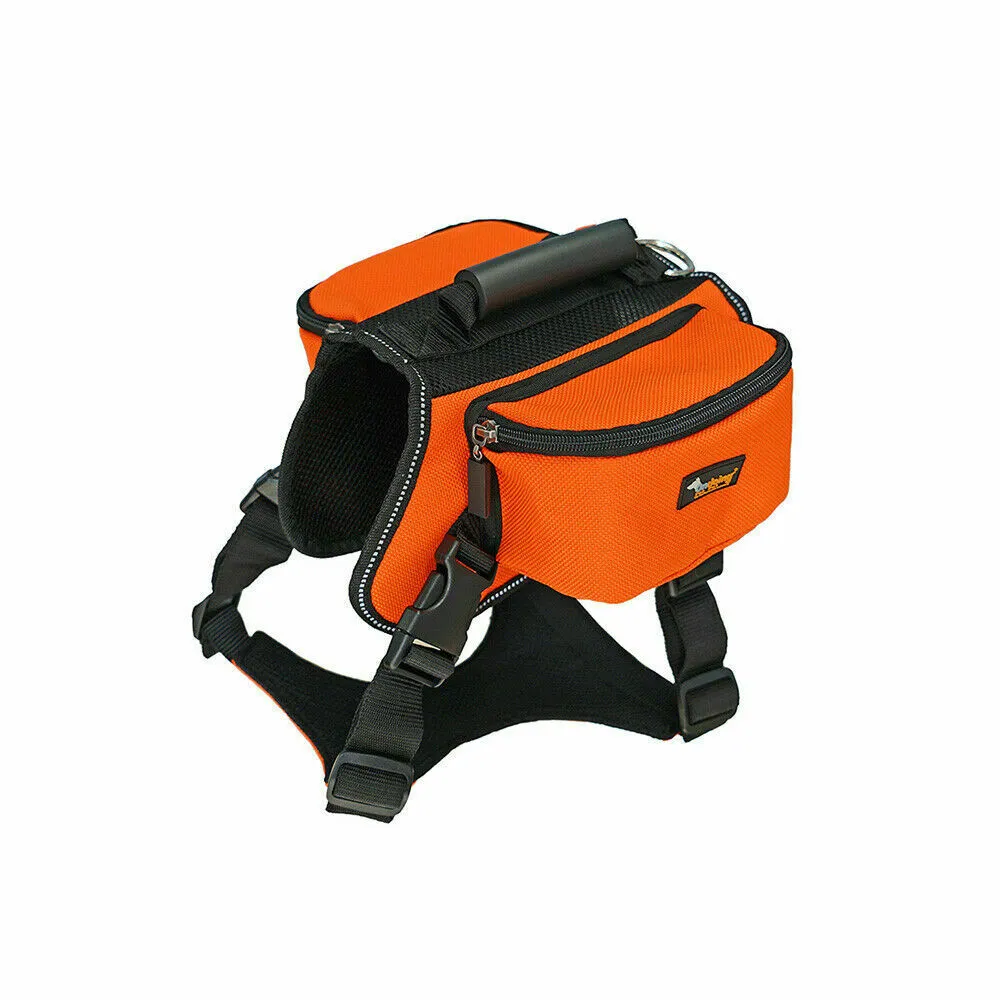 Dog Backpack Harness Pet Carrier Saddle Bag Reflective Adjustable Outdoor Hiking