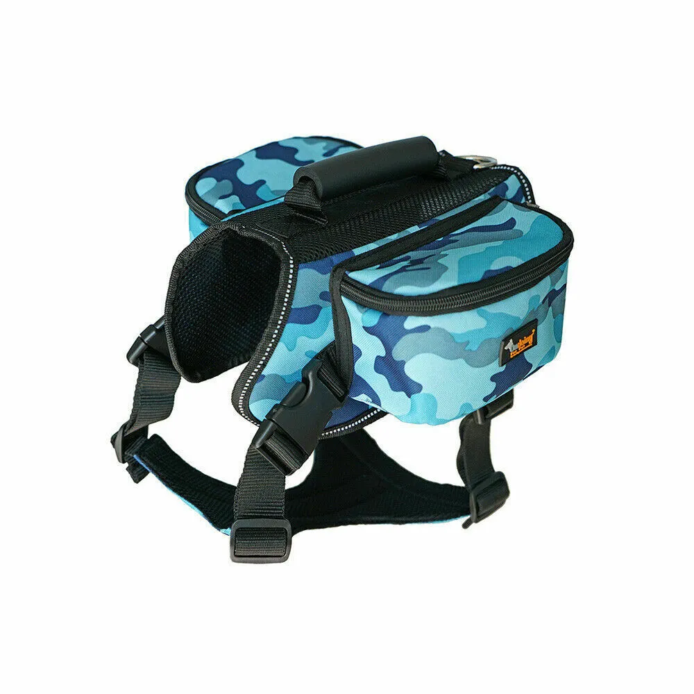 Dog Backpack Harness Pet Carrier Saddle Bag Reflective Adjustable Outdoor Hiking