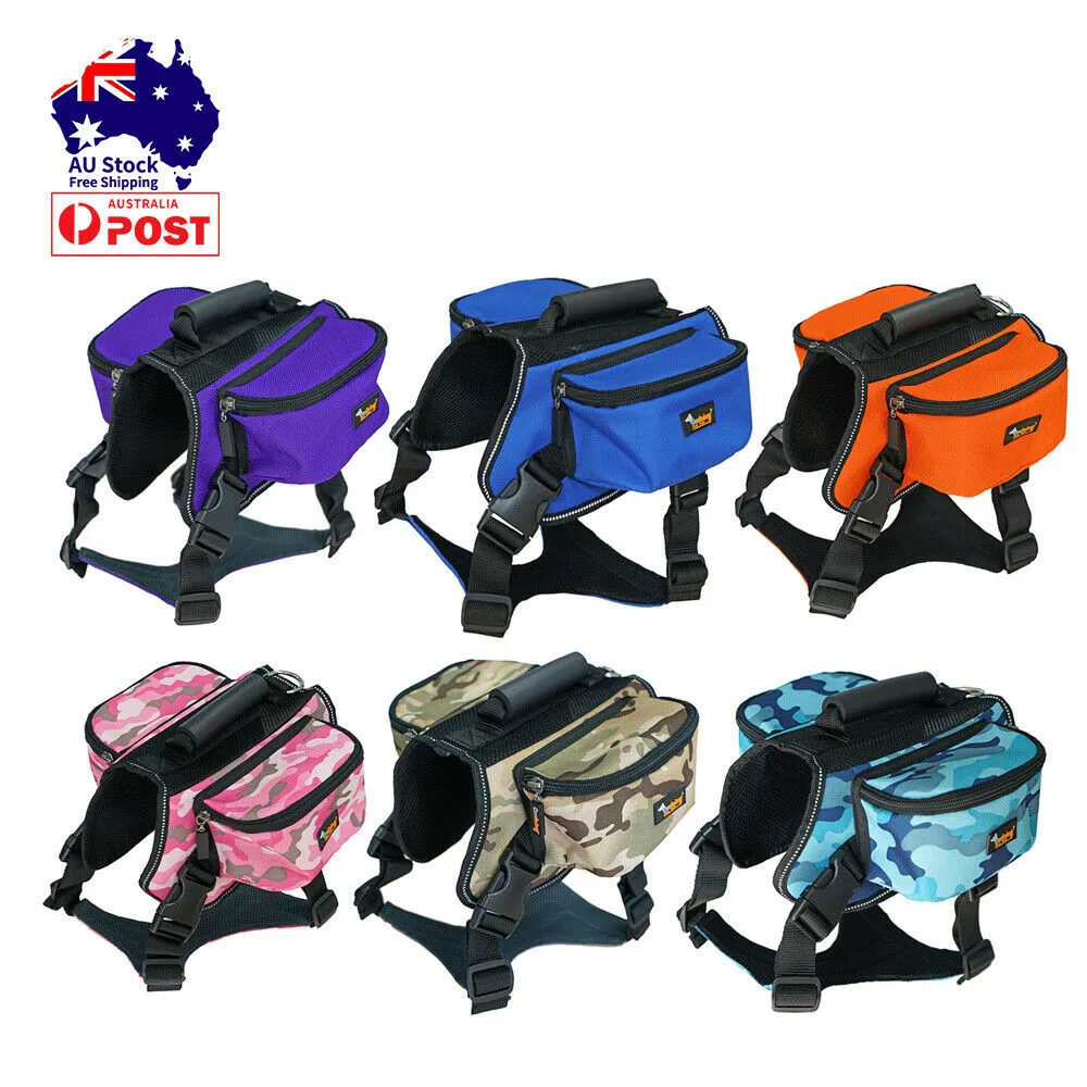 Dog Backpack Harness Pet Carrier Saddle Bag Reflective Adjustable Outdoor Hiking