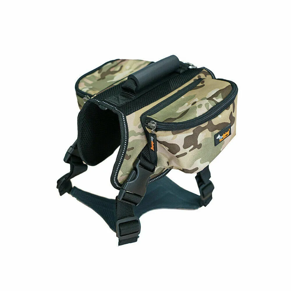 Dog Backpack Harness Pet Carrier Saddle Bag Reflective Adjustable Outdoor Hiking