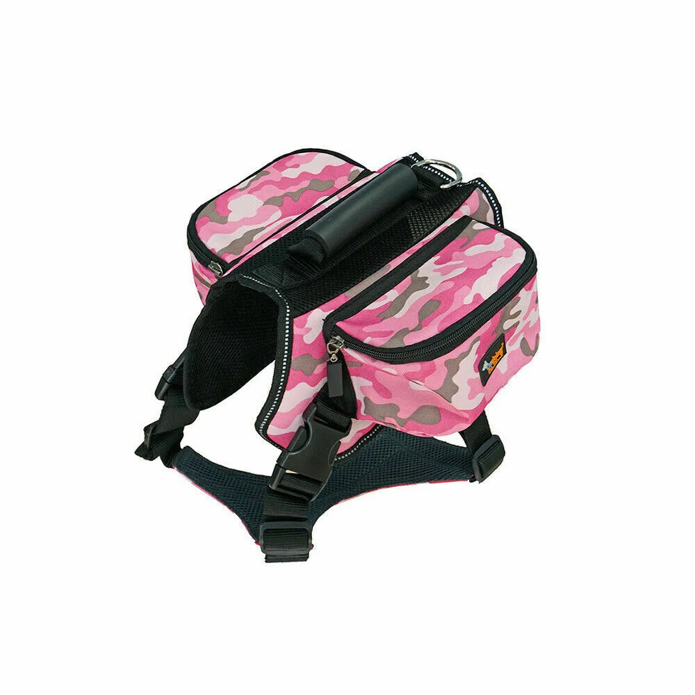 Dog Backpack Harness Pet Carrier Saddle Bag Reflective Adjustable Outdoor Hiking