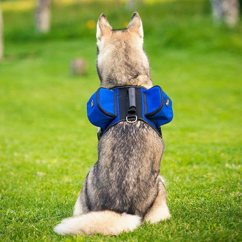 Dog Backpack Harness Pet Carrier Saddle Bag Reflective Adjustable Outdoor Hiking