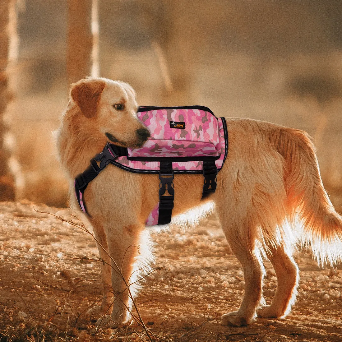 Dog Backpack Harness Pet Carrier Saddle Bag Reflective Adjustable Outdoor Hiking
