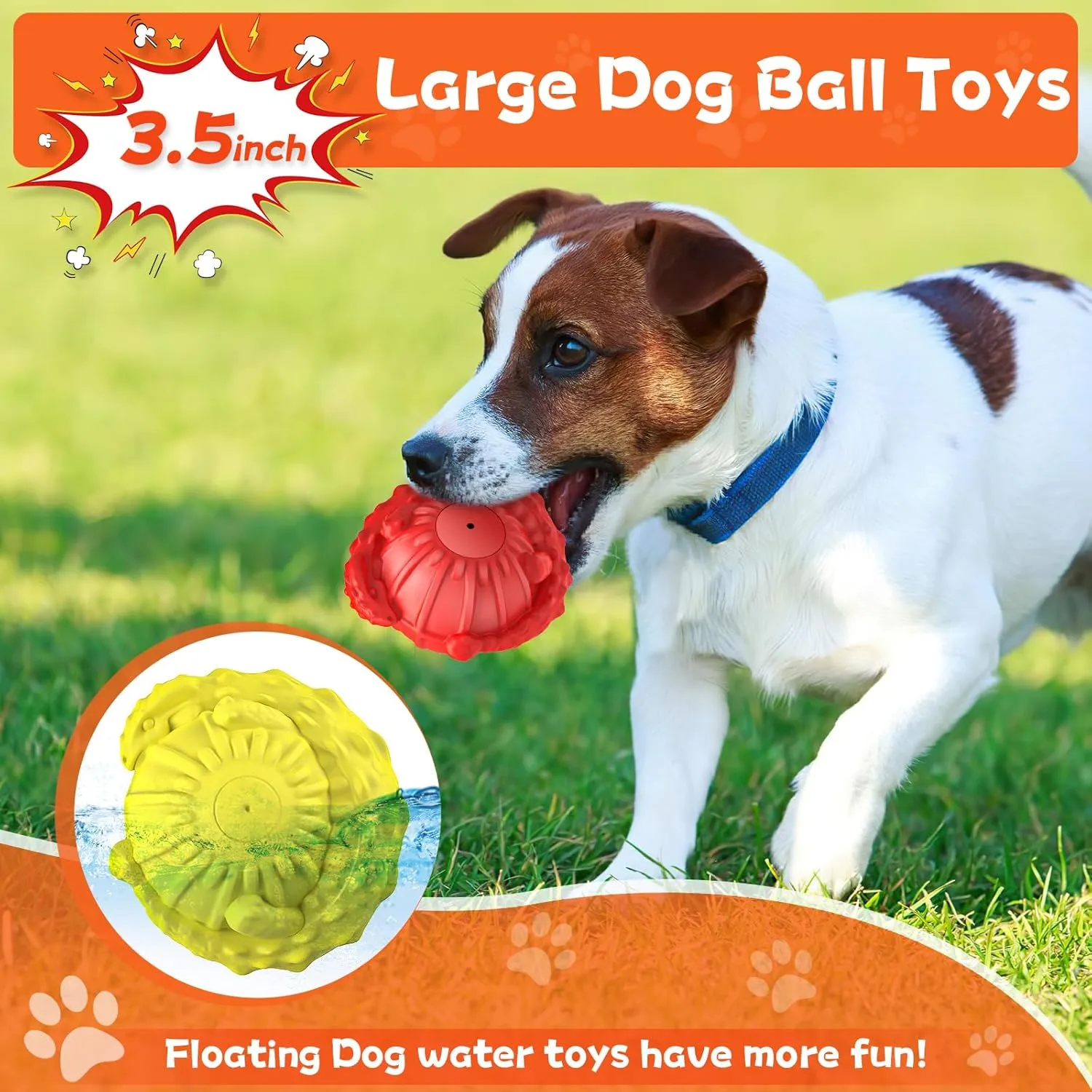 Dog Ball Toys 2Pack Aggressive Chewers - Tough Pool Floating Dog Balls - Hard Rubber Dog Squeaky Toys for Small,Medium,Large Dogs