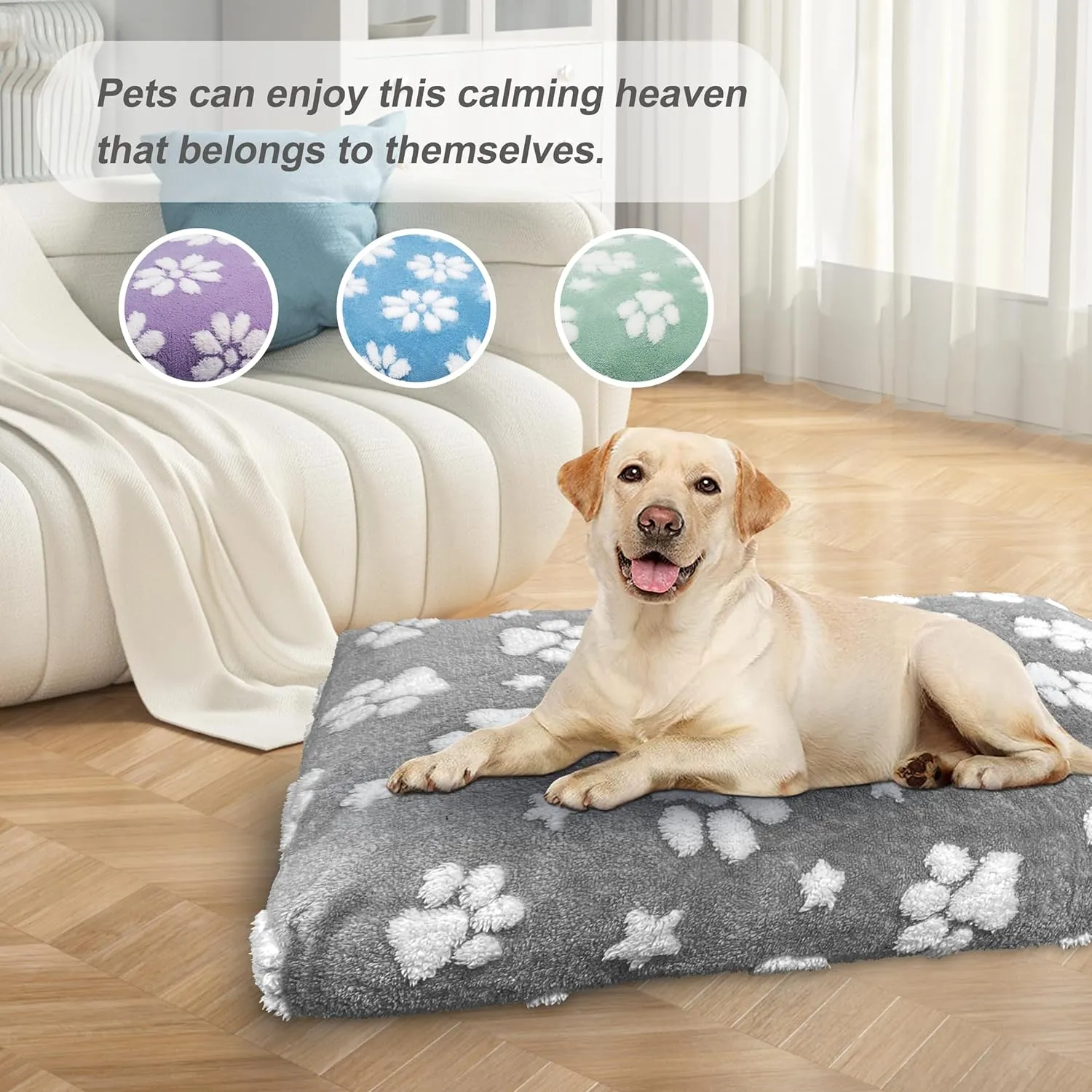 Dog Beds for Small Medium Dogs, Cute Thick Dog Bed for Crate Kennel, Fluffy Pet Bed with Removable Washable Cover and Anti-Slip Bottom, 30"x 20", Grey Paw