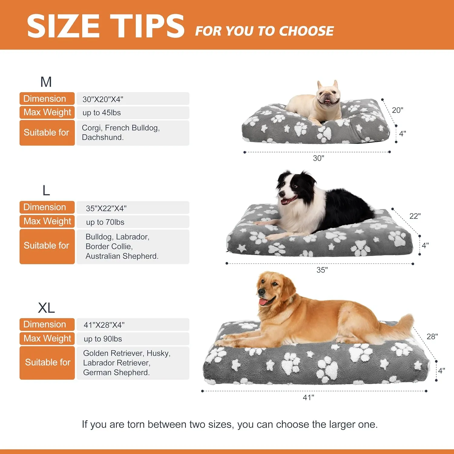 Dog Beds for Small Medium Dogs, Cute Thick Dog Bed for Crate Kennel, Fluffy Pet Bed with Removable Washable Cover and Anti-Slip Bottom, 30"x 20", Grey Paw