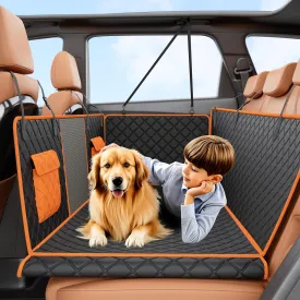 Dog Car Seat Cover for Back Seat - Hard Bottom Backseat Hammock for SUV, Holds 400lb, Waterproof Scratch Proof Non-Slip Durable Soft Rear Seat Protector, Black