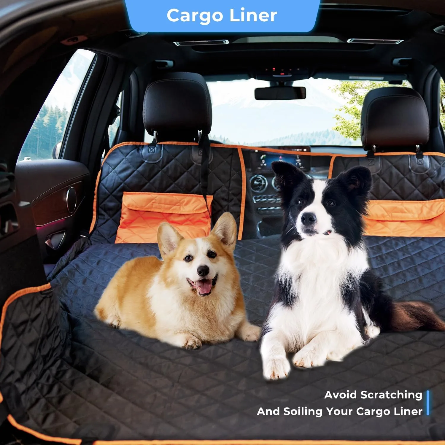 Dog Car Seat Cover for Back Seat - Hard Bottom Backseat Hammock for SUV, Holds 400lb, Waterproof Scratch Proof Non-Slip Durable Soft Rear Seat Protector, Black