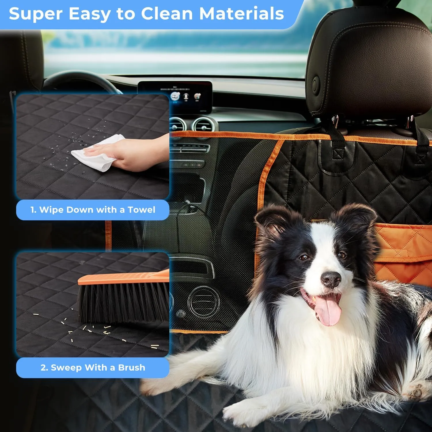 Dog Car Seat Cover for Back Seat - Hard Bottom Backseat Hammock for SUV, Holds 400lb, Waterproof Scratch Proof Non-Slip Durable Soft Rear Seat Protector, Black
