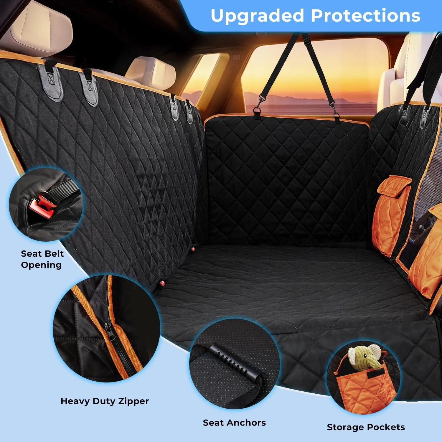 Dog Car Seat Cover for Back Seat - Hard Bottom Backseat Hammock for SUV, Holds 400lb, Waterproof Scratch Proof Non-Slip Durable Soft Rear Seat Protector, Black