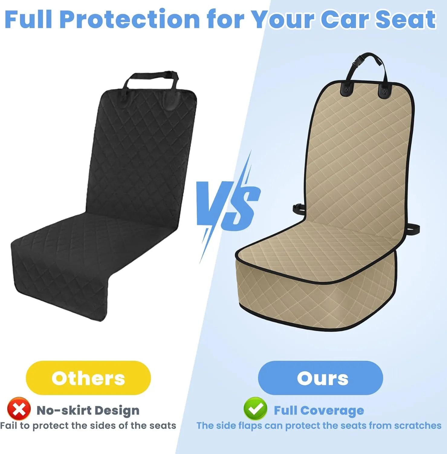 Dog Car Seat Covers, Waterproof Front Seat Cover for Dogs, Scratch-Proof, Nonslip Pet Passenger Seat Cover Protector, Universal Fit for Cars Trucks SUVs, Standard Size, Khaki