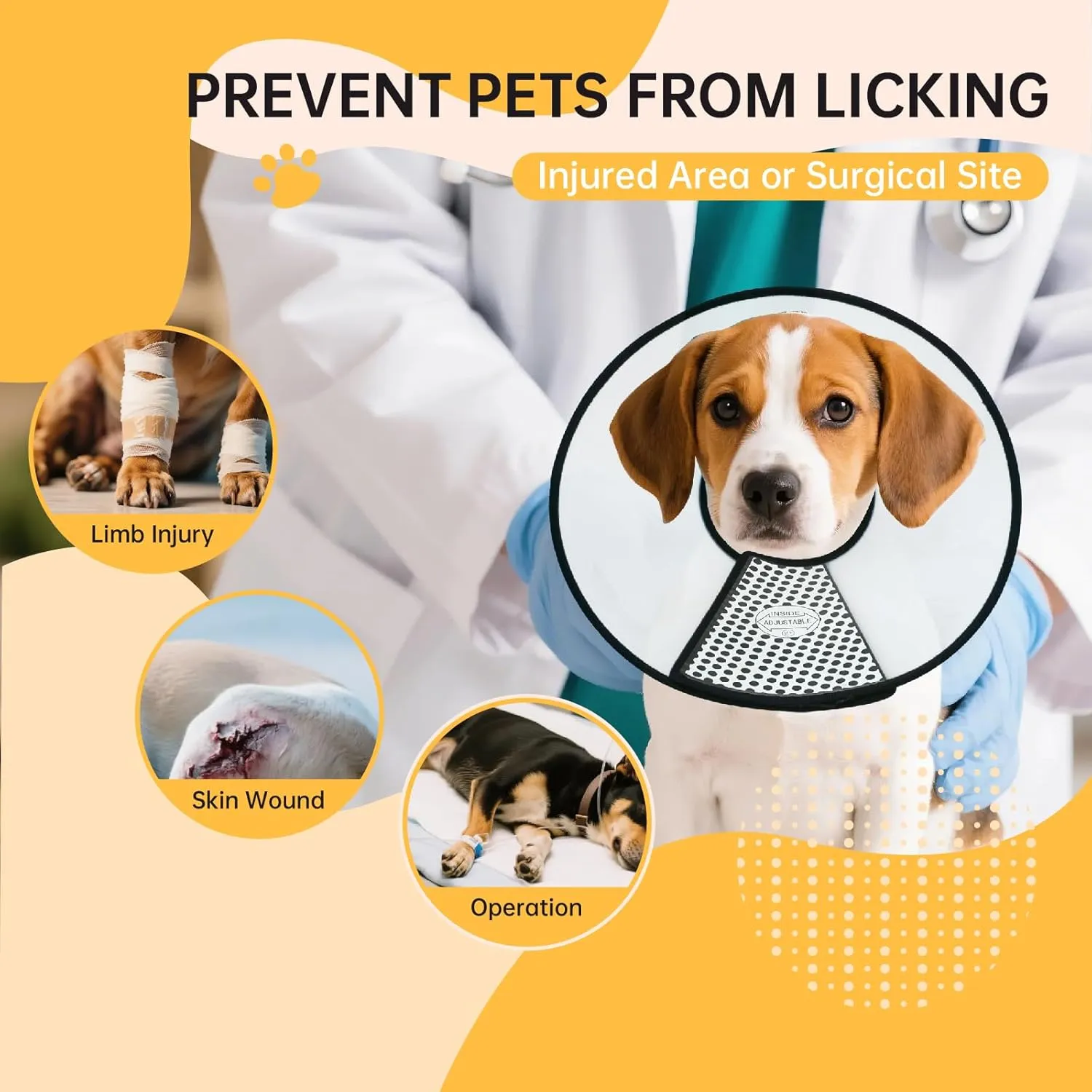 Dog Cone Collar for Surgery Recovery, Adjustable Soft Elizabethan Collar, Anti-Lick Protective Neck E-Collar for Dogs S