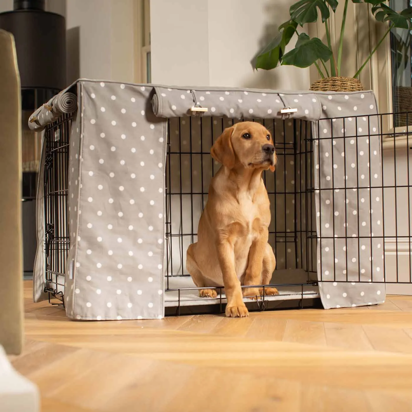 Dog Crate Cover in Grey Spot by Lords & Labradors