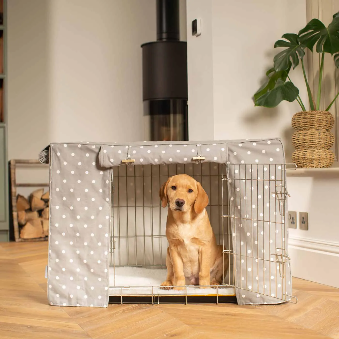 Dog Crate Cover in Grey Spot by Lords & Labradors