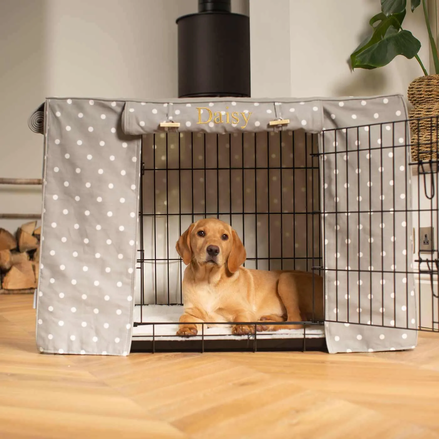 Dog Crate Cover in Grey Spot by Lords & Labradors