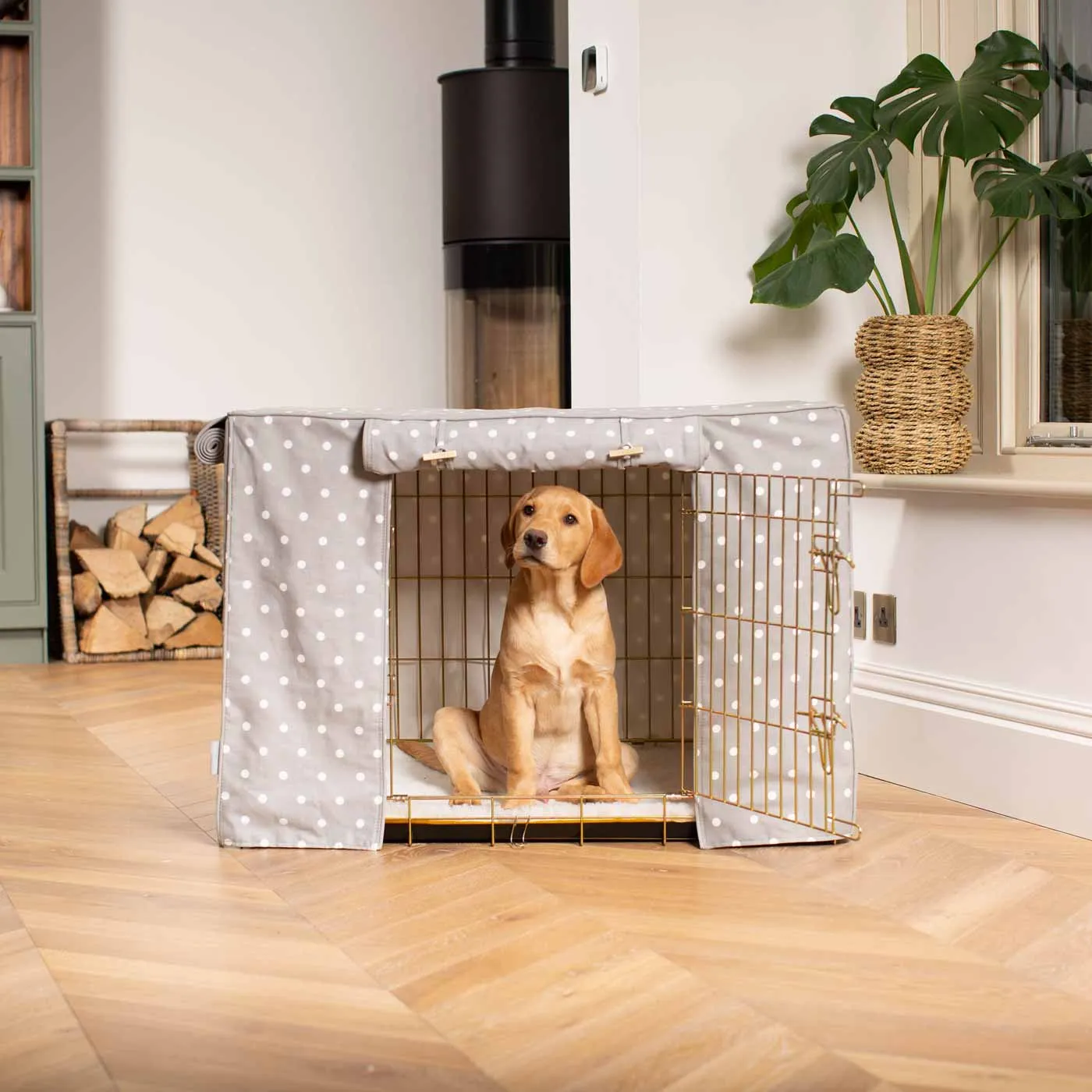 Dog Crate Cover in Grey Spot by Lords & Labradors
