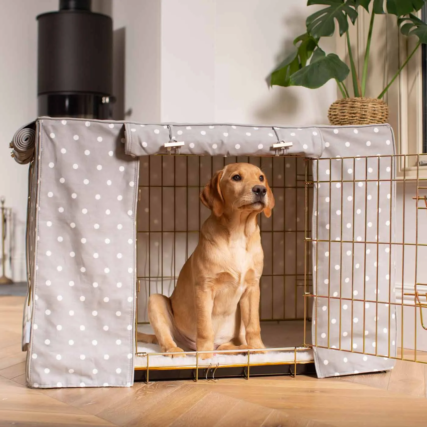 Dog Crate Cover in Grey Spot by Lords & Labradors