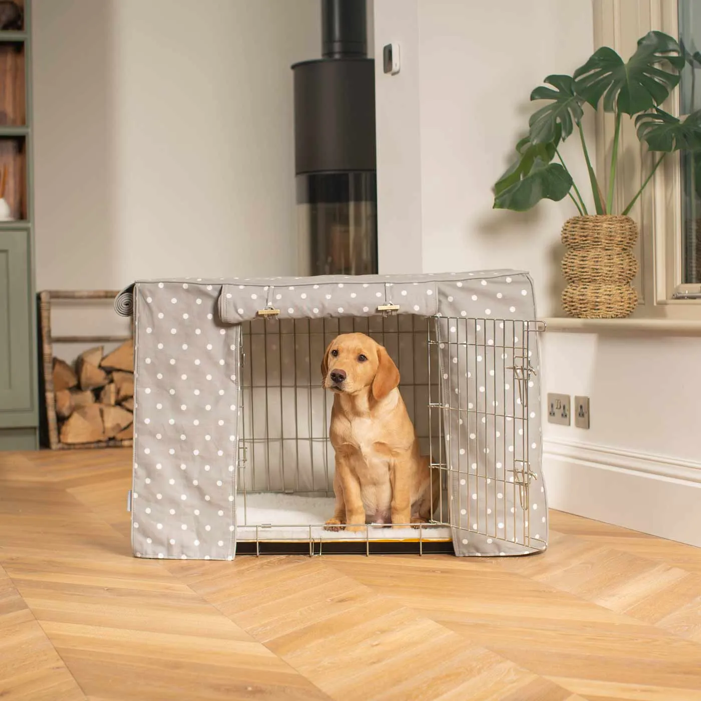 Dog Crate Cover in Grey Spot by Lords & Labradors