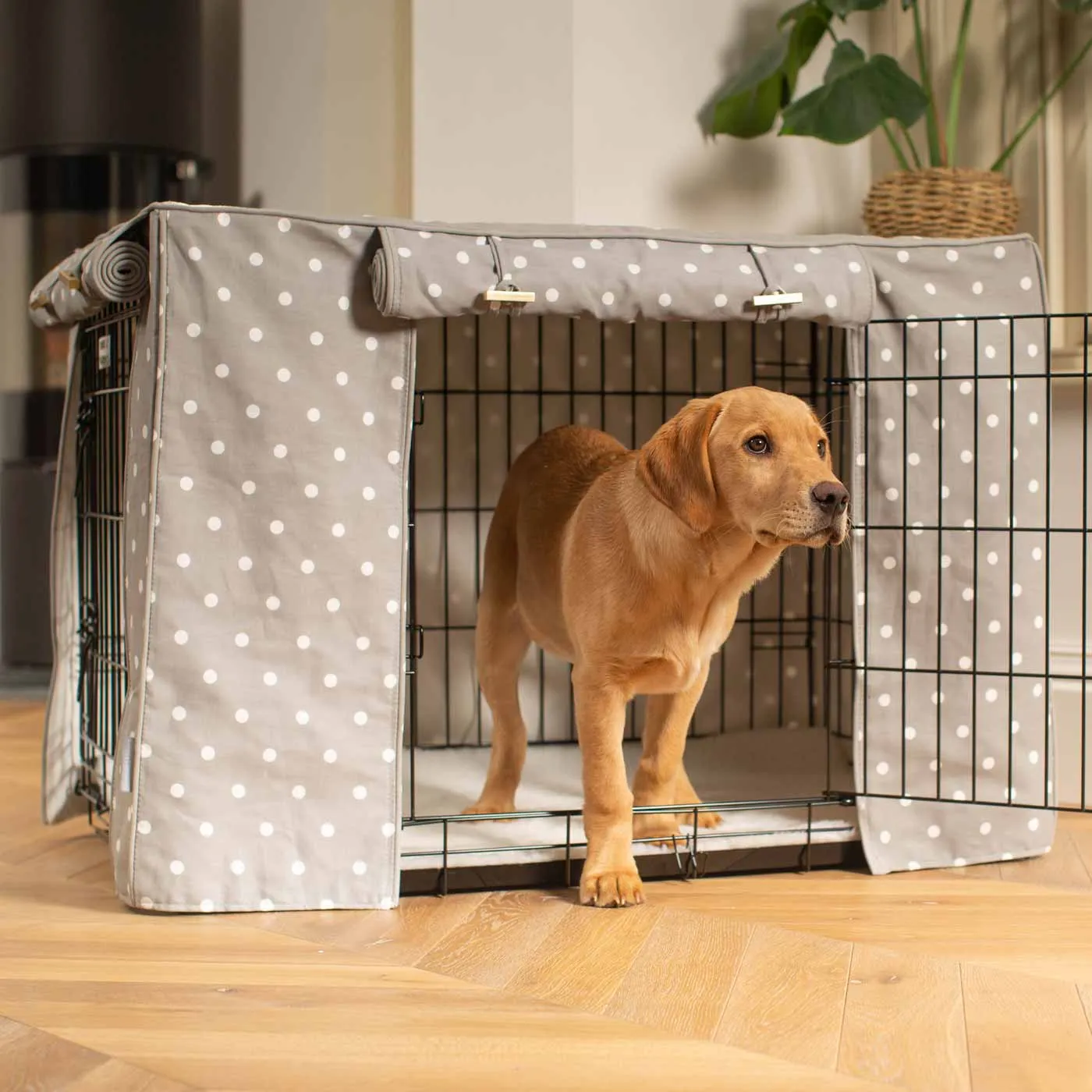 Dog Crate Cover in Grey Spot by Lords & Labradors