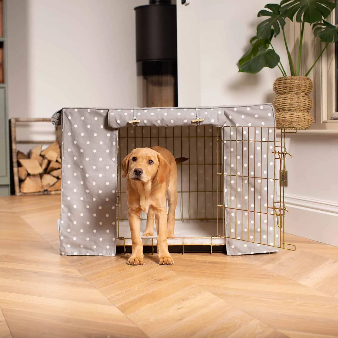 Dog Crate Cover in Grey Spot by Lords & Labradors