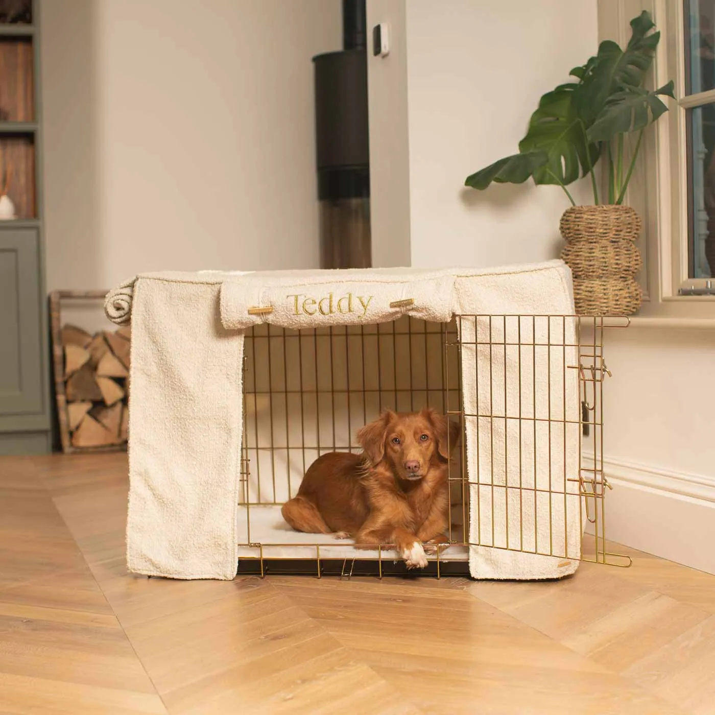 Dog Crate Cover in Ivory Bouclé by Lords & Labradors