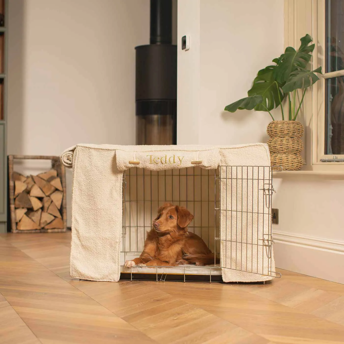 Dog Crate Cover in Ivory Bouclé by Lords & Labradors