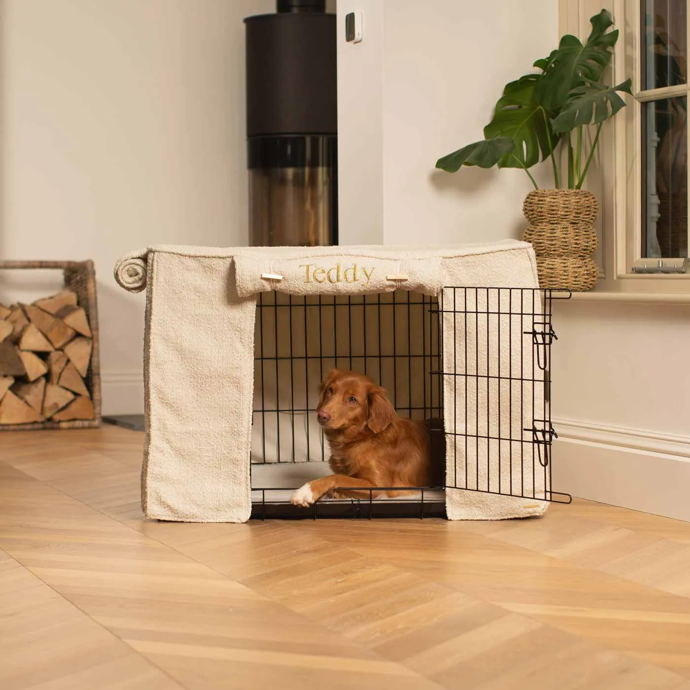 Dog Crate Cover in Ivory Bouclé by Lords & Labradors
