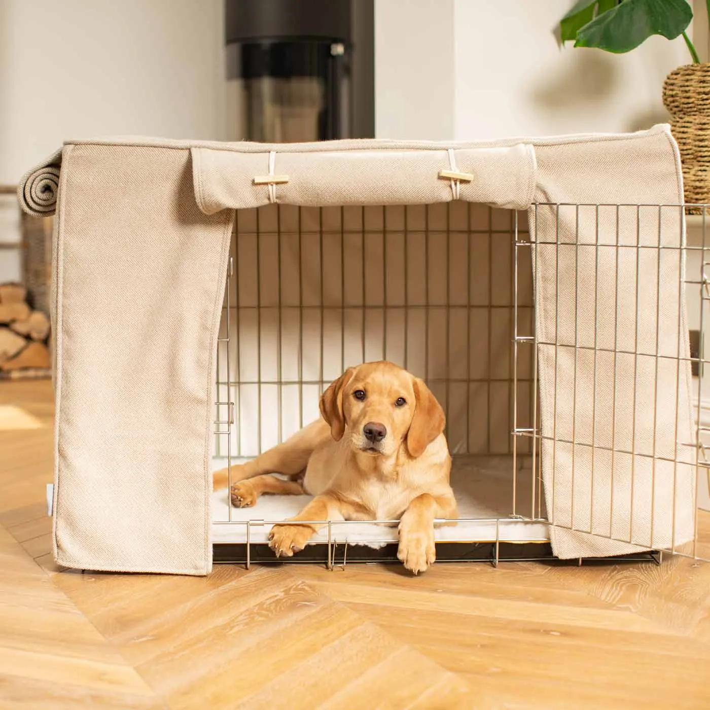 Dog Crate Cover in Natural Herringbone Tweed by Lords & Labradors