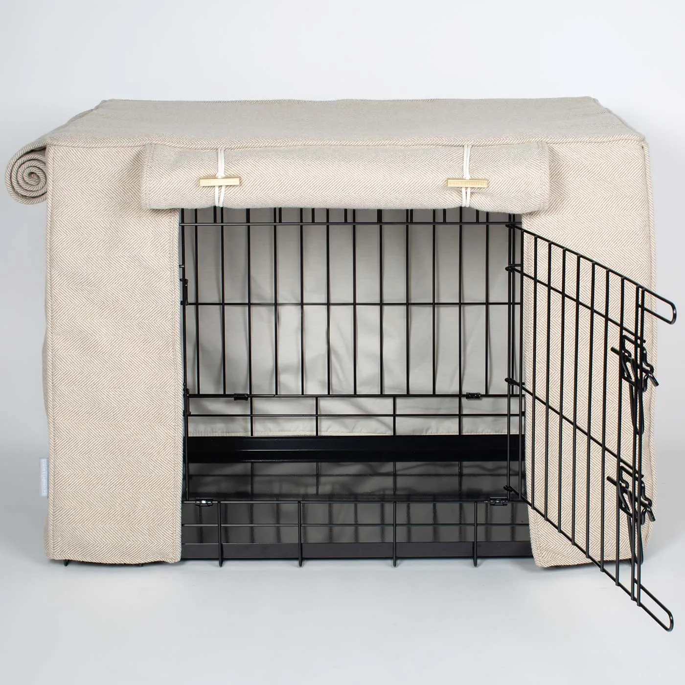 Dog Crate Cover in Natural Herringbone Tweed by Lords & Labradors
