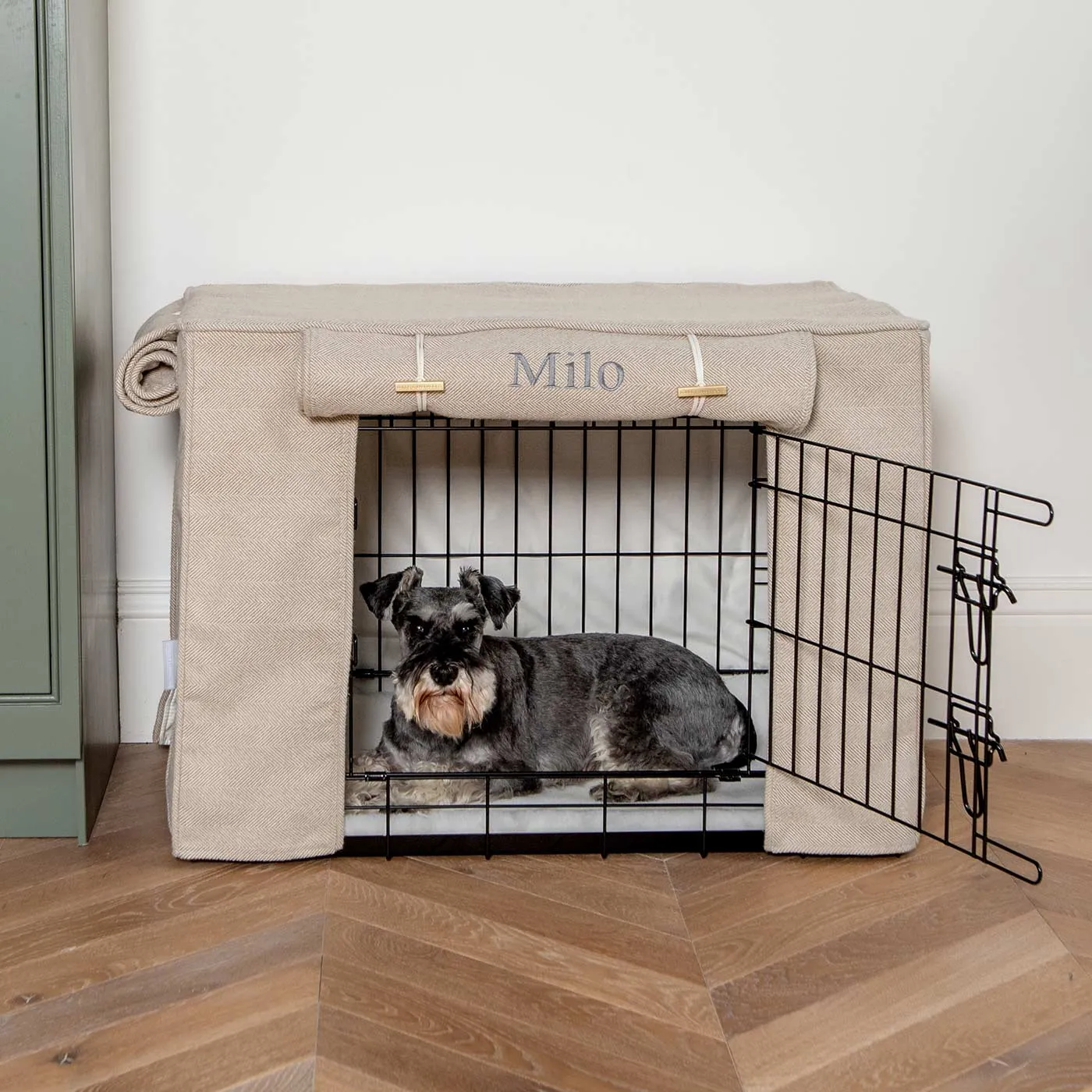 Dog Crate Cover in Natural Herringbone Tweed by Lords & Labradors