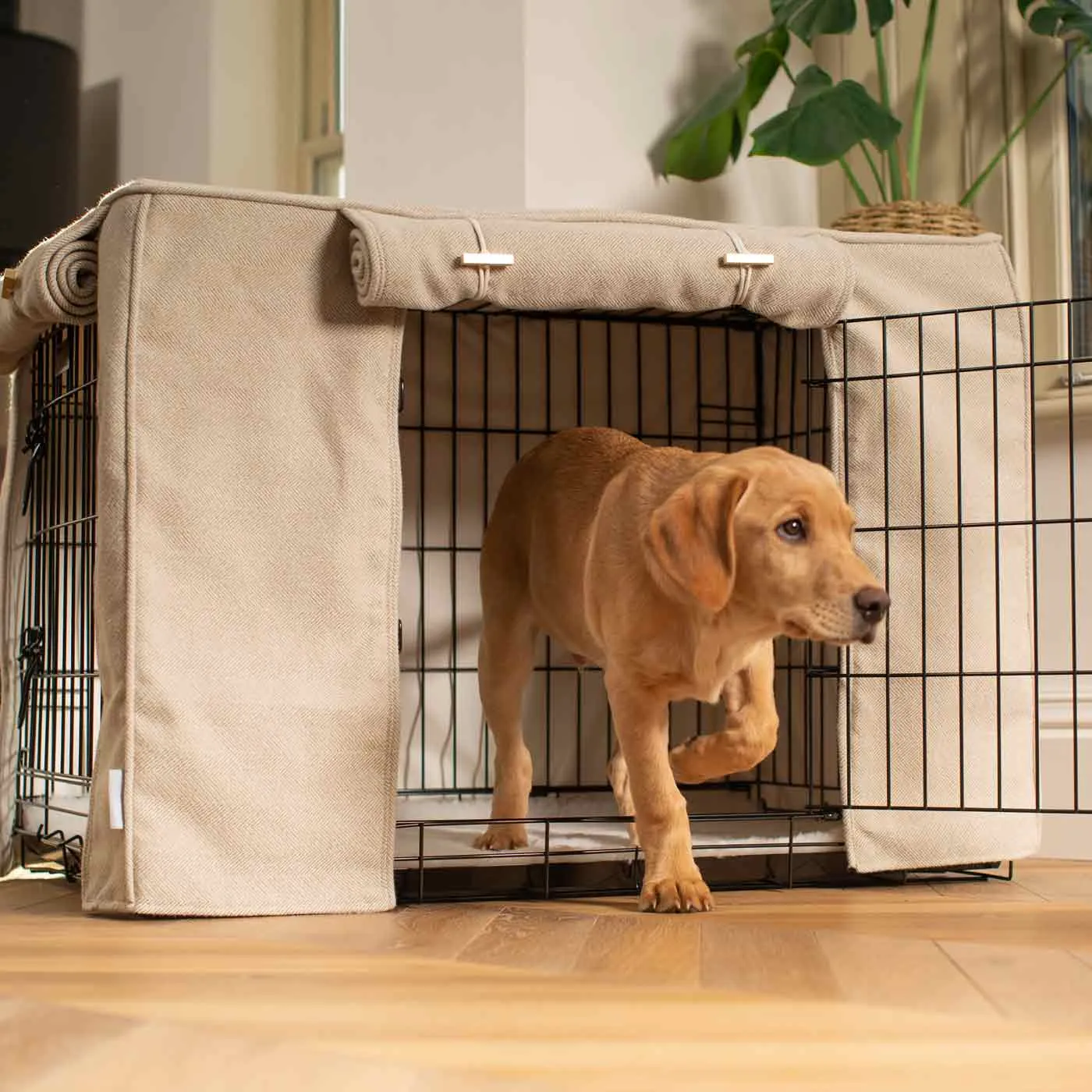 Dog Crate Cover in Natural Herringbone Tweed by Lords & Labradors