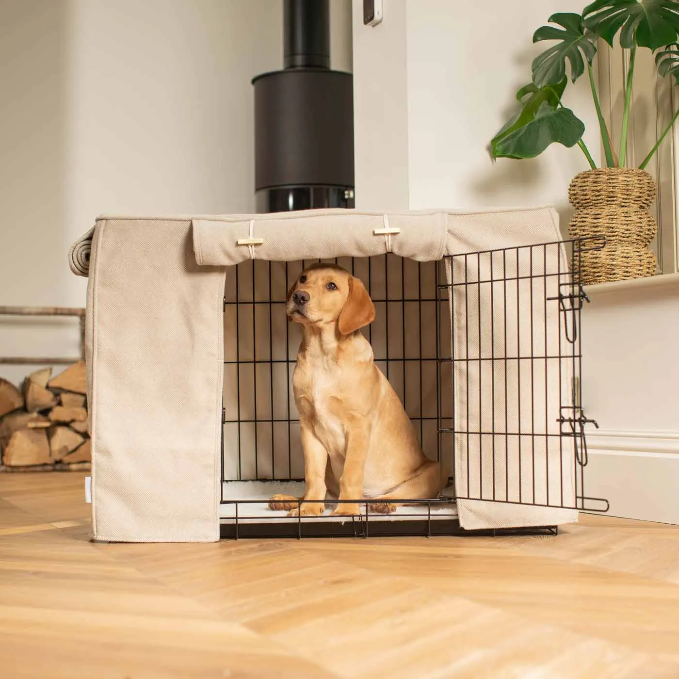 Dog Crate Cover in Natural Herringbone Tweed by Lords & Labradors