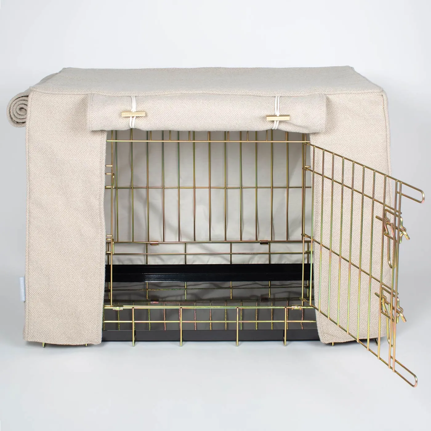 Dog Crate Cover in Natural Herringbone Tweed by Lords & Labradors