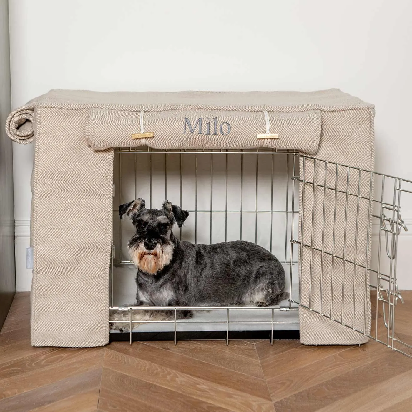 Dog Crate Cover in Natural Herringbone Tweed by Lords & Labradors