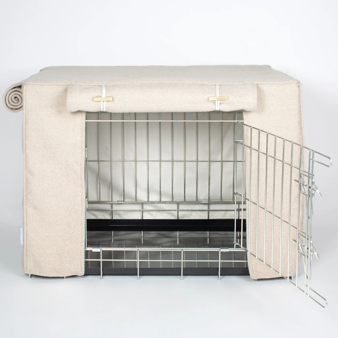 Dog Crate Cover in Natural Herringbone Tweed by Lords & Labradors