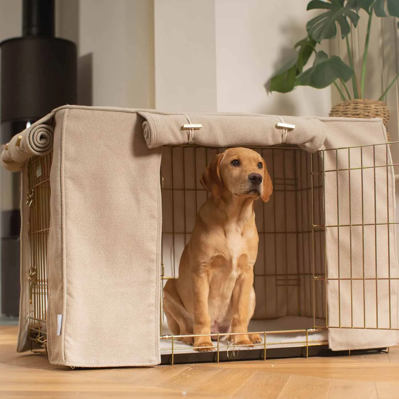 Dog Crate Cover in Natural Herringbone Tweed by Lords & Labradors