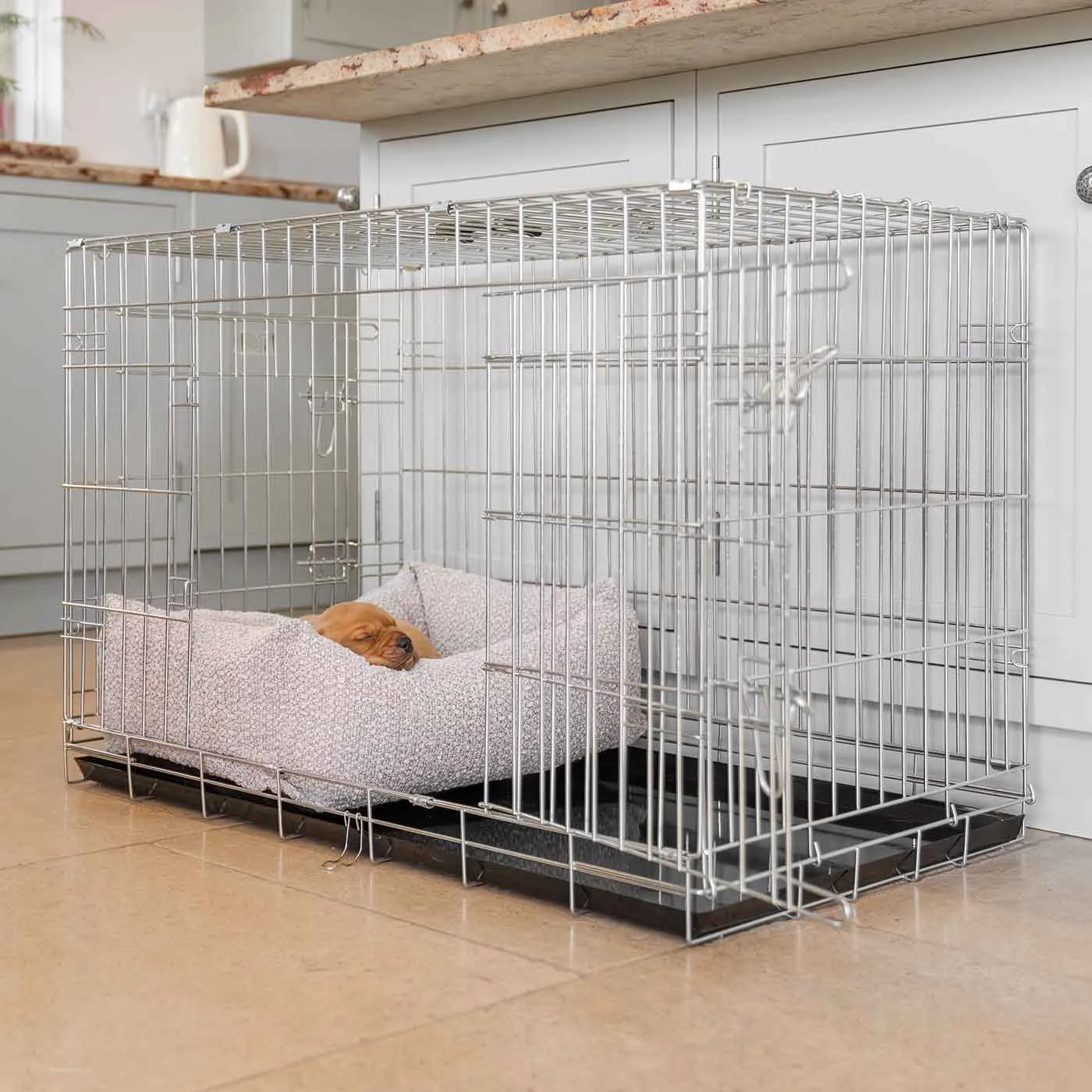 Dog Crate with Cosy & Calming Puppy Crate Bed in Mink Bouclé by Lords & Labradors